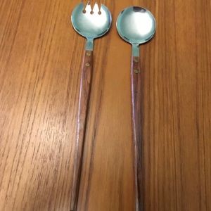 Teak, chrome Japan 1960s salad servers, modern
